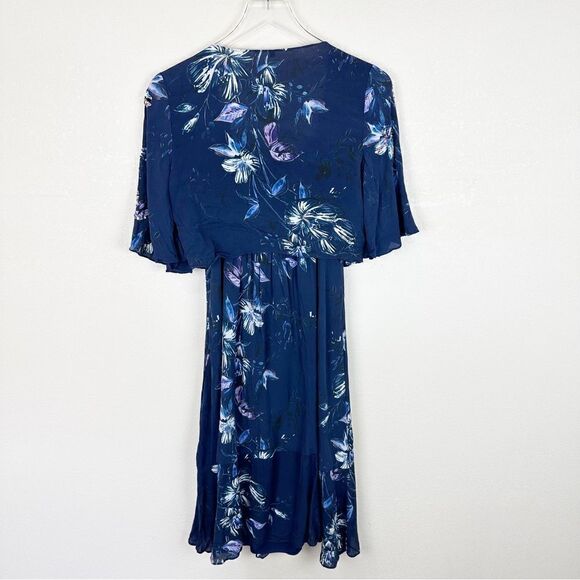 Kobi Halperin Navy Floral Silk Midi Sequin Cocktail Shawl Dress Small - Picture 10 of 10